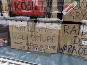 „Mamy rząd w dup*e, nie w pi*dzie”. Szokująca kartonowa ekspozycja w centrum Poznania