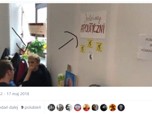 Protestujący w Sejmie wywiesili kartkę "Jesteśmy apolityczni". A pod nią usiadła ona...