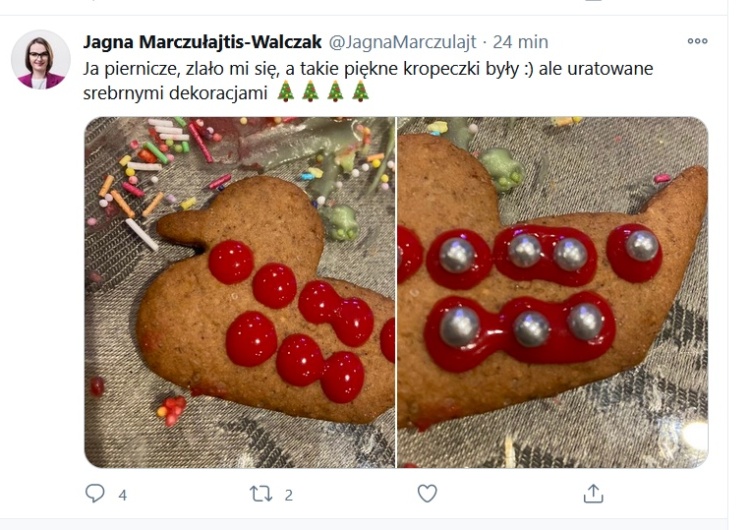 Jagna Marczułajtis twitter Posłanka PO życzy wesołych świąt… po czym pokazuje „dekorację” z zaszyfrowanym napisem „J***ć PiS”