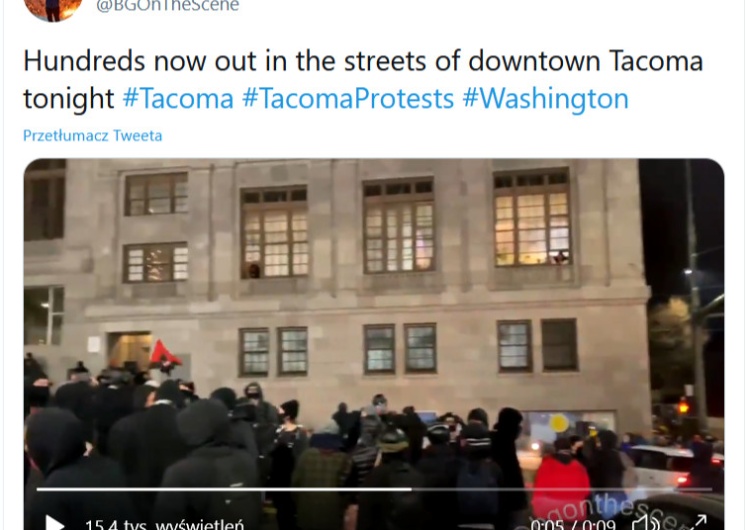 Tacom/Waszyngton Awantura w USA! Antifa demoluje Waszyngton. „Krzyczeli by uwolnić więźniów”