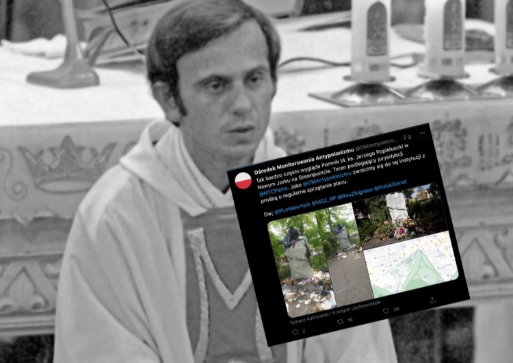 Zdewastowany pomnik bł. ks. Popiełuszki w Nowym Jorku. Ośrodek Monitorowania Antypolonizmu interweniuje