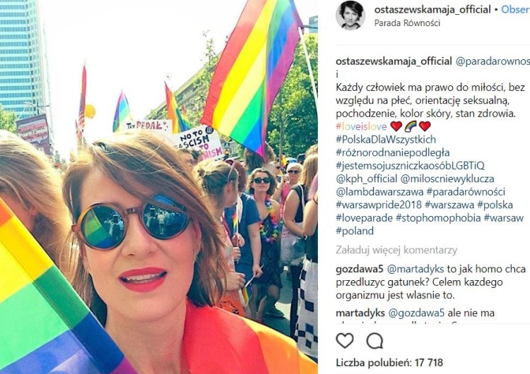  Maja Ostaszewska promuje się na paradzie równości, a w komentarzach... sporo krytyki. "Byle zaistnieć"