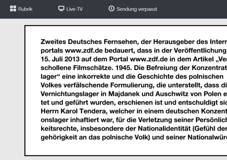 ZDF przeprasza byłego więźnia niemieckiego obozu koncentracyjnego Auschwitz za "polskie obozy"
