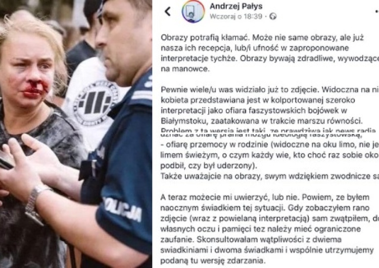 Naoczny świadek. Zwolennik Marszu Równości pisze, że kobieta z rozbitym nosem to kontrdemonstrantka