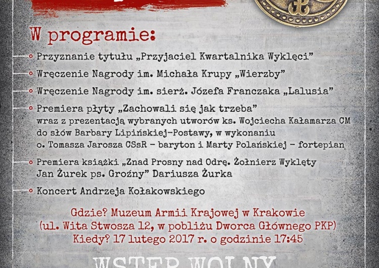  W Krakowie wręczone zostaną nagrody Żołnierzy Wyklętych "Lalusia" i "Wierzby"