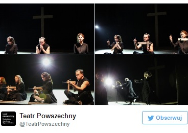  [video] Ścinanie krzyża i sceny seksu z figurą św. Jana Pawła II w teatrze w Warszawie. Ratusz zachwycony