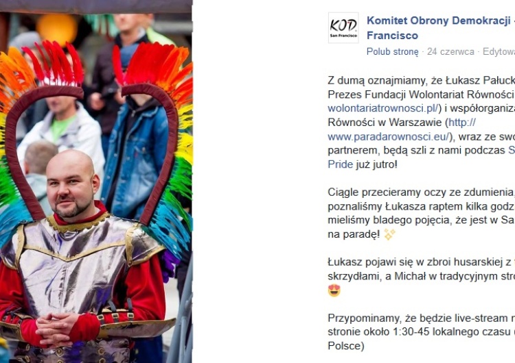 zrzut ekranu Polska husaria w wydaniu KOD na paradzie równości w USA...