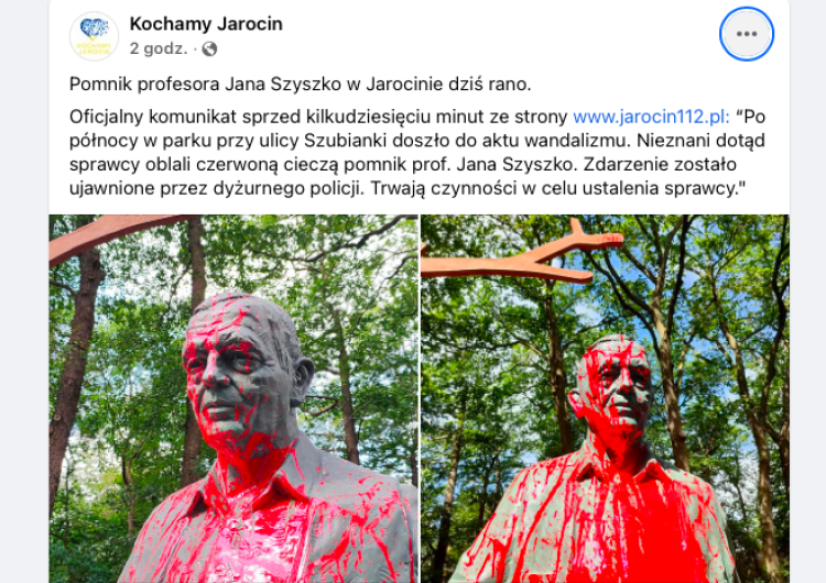  [FOTO] Pomnik prof. Jana Szyszko oblany czerwoną farbą