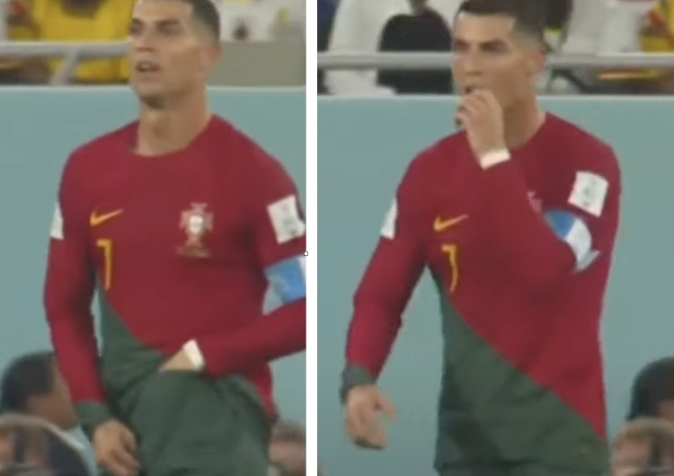 Cristiano Ronaldo  Szokujące nagranie Cristiano Ronaldo. Wyciągnął coś ze spodenek i zjadł [WIDEO]