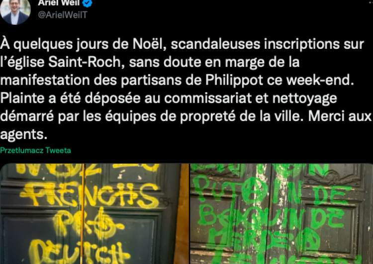Napisy na kościele pw. św. Rocha w Paryżu Francja: Plaga dewastacji kościołów