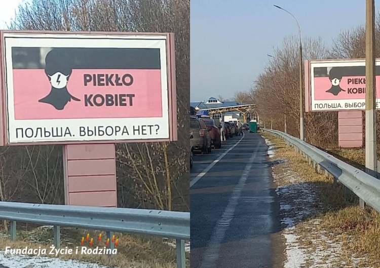 Baner, który ma stać w Brześciu przed wjazdem do Polski