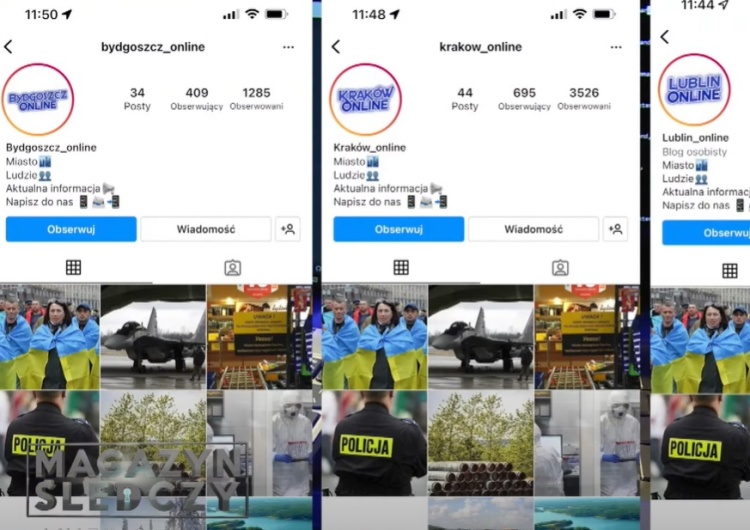 Screeny z kont na Instagramie, które wcześniej propagowały Strajk Kobiet, a później zaczęły publikować rosyjską propagandę Magazyn Śledczy. Jak poplecznicy Putina w Polsce manipulują opinią publiczną [VIDEO] 